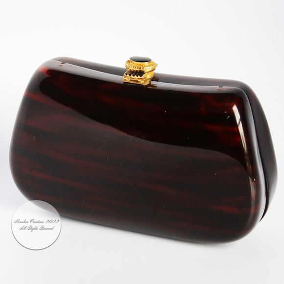 Saks Fifth Avenue Evening Bag Minaudière Clutch or Crossbody Polished Resin Rare - Picture 6 of 13